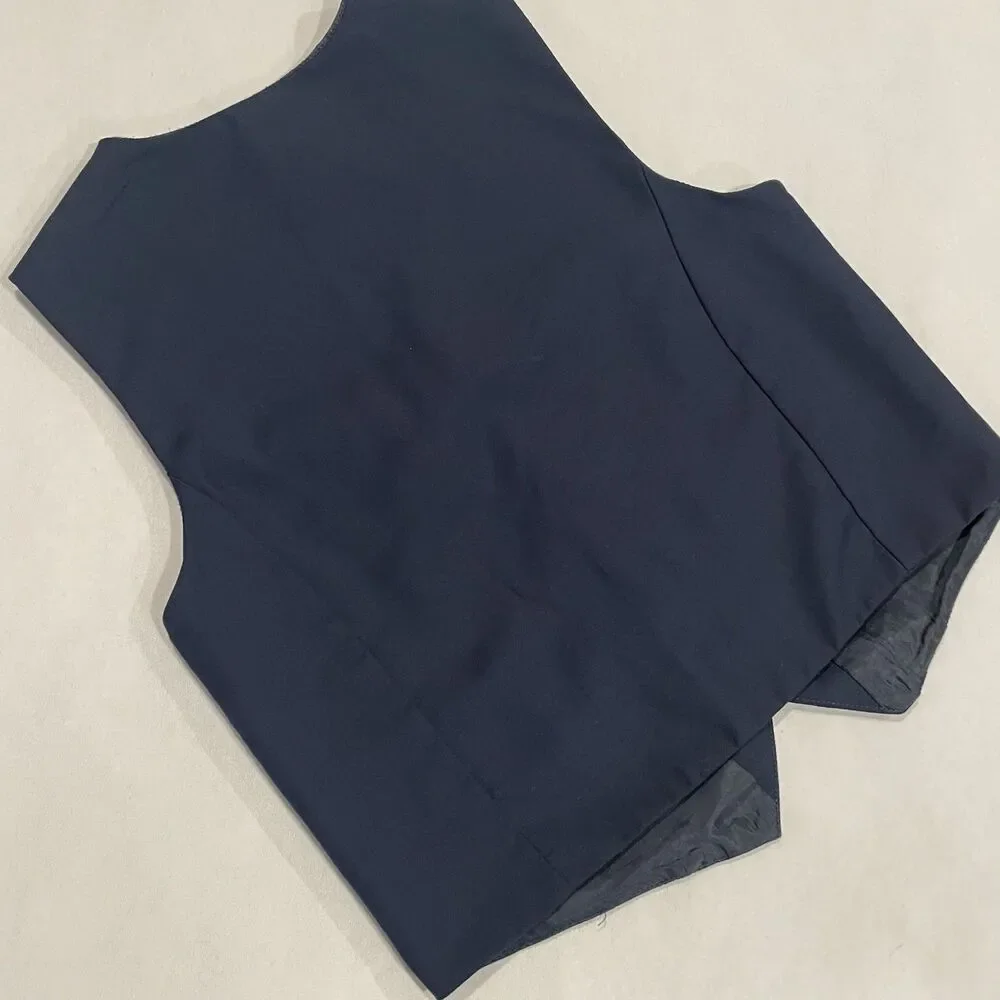 ~ Gymboree 5T Boys Vest Navy Blue Lined 3 Button Up